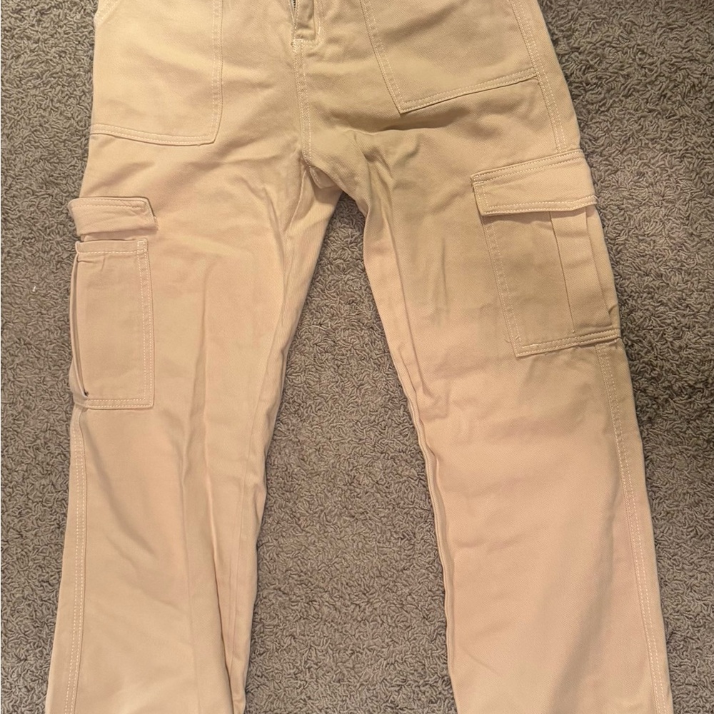 Tan Cargo Pants with Large Pockets and Sturdy Fabric
